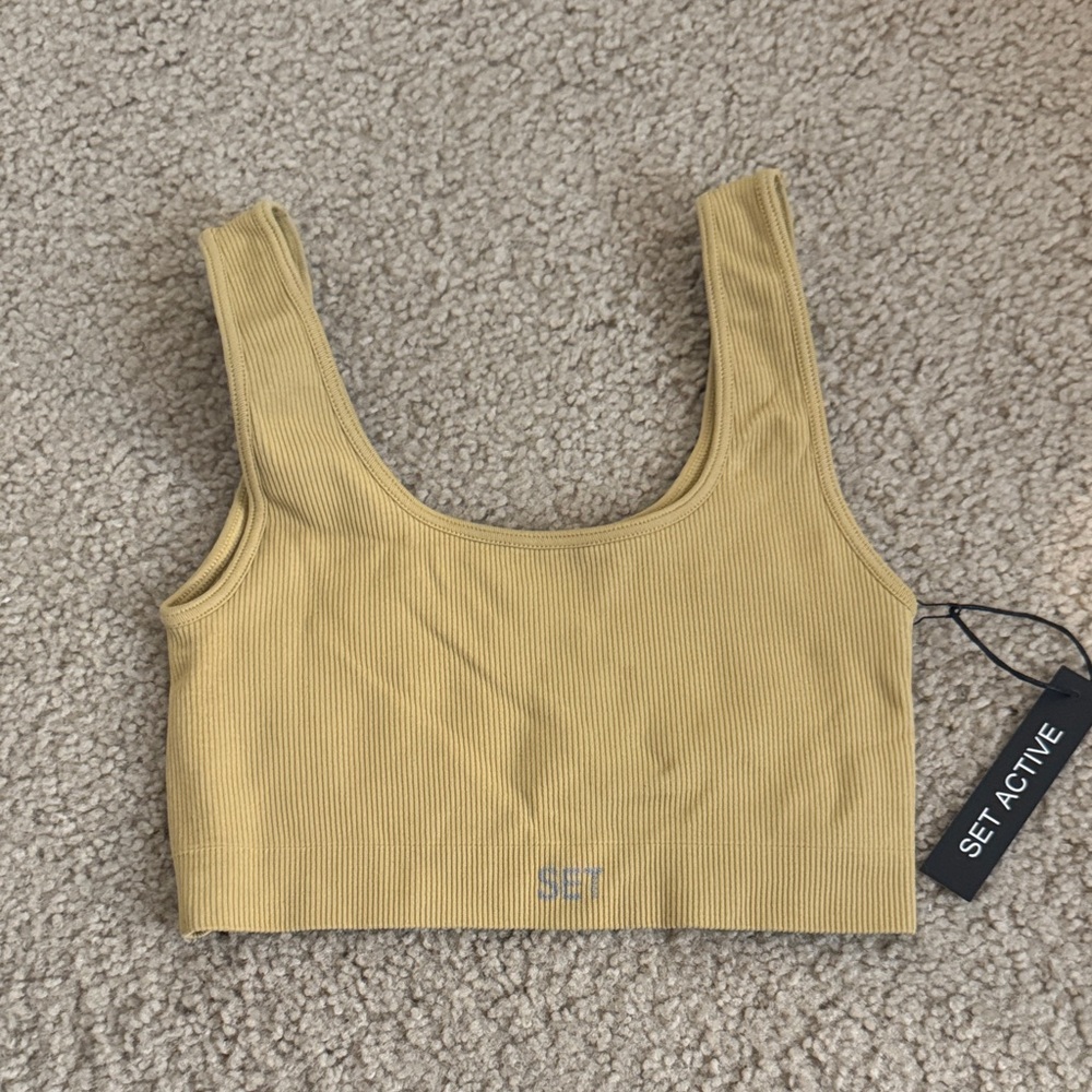 NWT SET Active Mustard Ribbed Crop Top